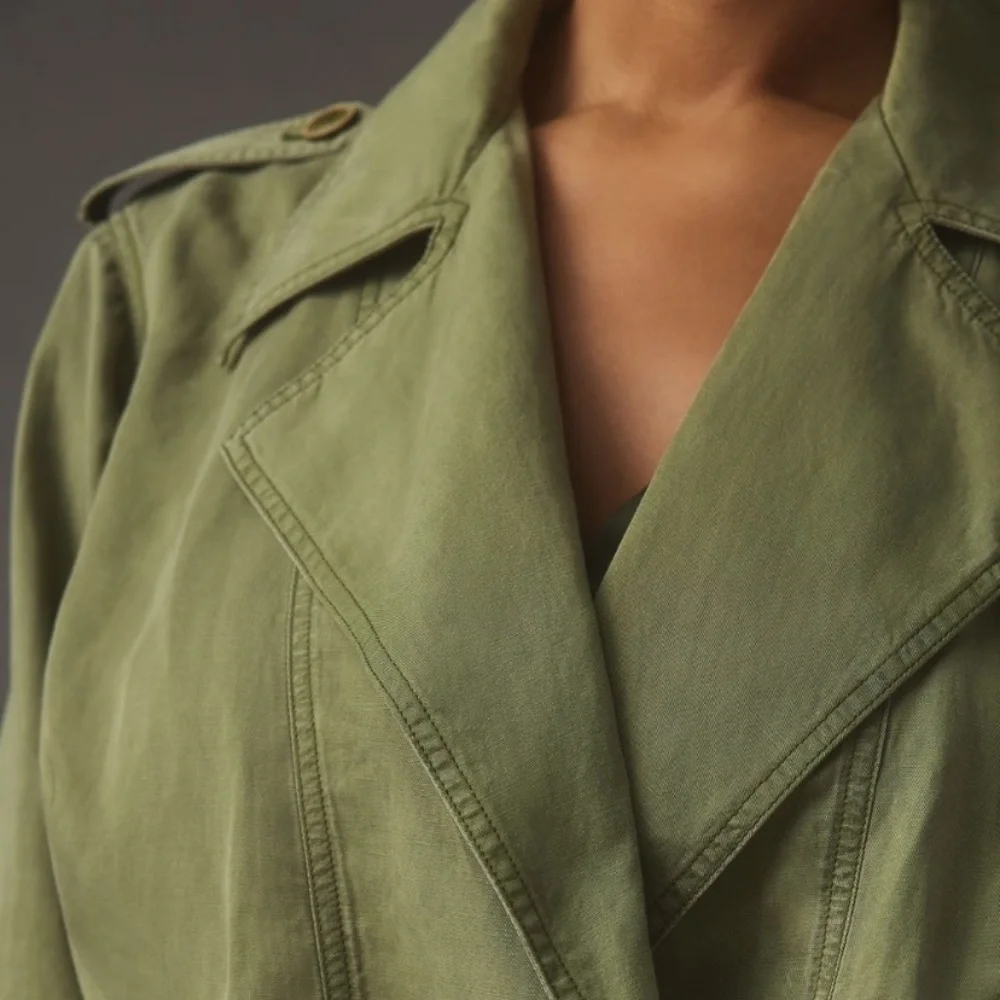 Anthropologie Linen Aviator Tencel Lyocell Green Jacket size Medium